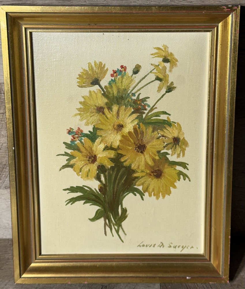 Vintage European Original Oil Painting On Board Signed Sunflowers Framed