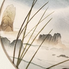 Framed Coastal Watercolor Seascape Print Sea Stack Beach Grass Oregon Haystack