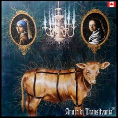 contemporary art painting modern figurative animal gold veal cow woman portrait