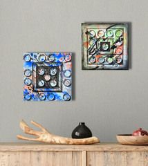 Abstract Blue Acrylic Picture 20x20cm Geometric Shapes Painting on Canvas