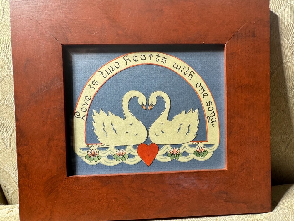 Sandra Gilpin Scherenschnitte „Love Is Two Hearts….“ Folk Art – Signed/Framed