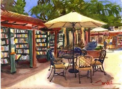Bart’s Books III – SandraWatercolors™ ORIGINAL Watercolor Ojai Bookstore 15×11