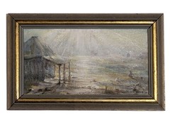 Neil Douglas – Small Landscape Oil Painting“ „Sunlight on Gulf Station“