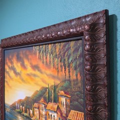 Vtg Original Painting Oil Or Acrylic On Canvas Ocean Coastal Town Village Signed