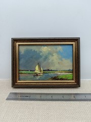 Sailboat Original Oil Painting 6×4 Framed Signed Nautical Seascape Marine Art