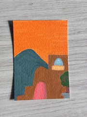 ACEO Watercolor Paper Acrylic Painting Original Art Travel Title Italy Mountains