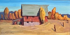 Original Landscape Painting Impressionist Signed 10×20 Farm Barn Autumn