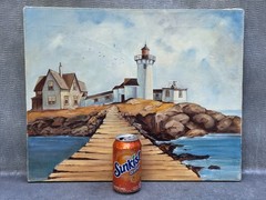 EASTERN POINT LIGHTHOUSE ORIGINAL OIL PAINTING GLOUCESTER MASSACHUSETTS MA 01930
