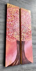 abstract painting, Tree Art, Wood Art, Pink, Red, Yellow, Nature, Wall Art, Home