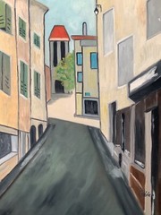 PERICO SIGNED – French Oil Canvas Painting – Village Street