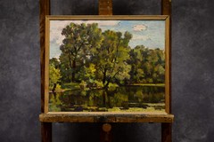 Valery Mozok, „Willows over the bay“, cardboard, oil, 17,7×19,7 in