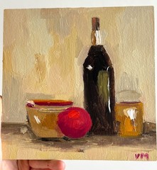 Still Life Painting Oil Original Canvas Wine Cups Vintage Abstract Kitchen Art