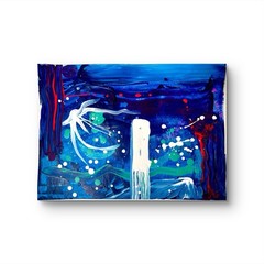 Midnight Oasis Original Abstract Painting 11×15 Tropical Art Blue Palm Coastal