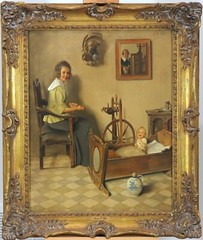 Franz Xaver Wolf (1896-1989) Austrian German Genre Scene Family Child Interior