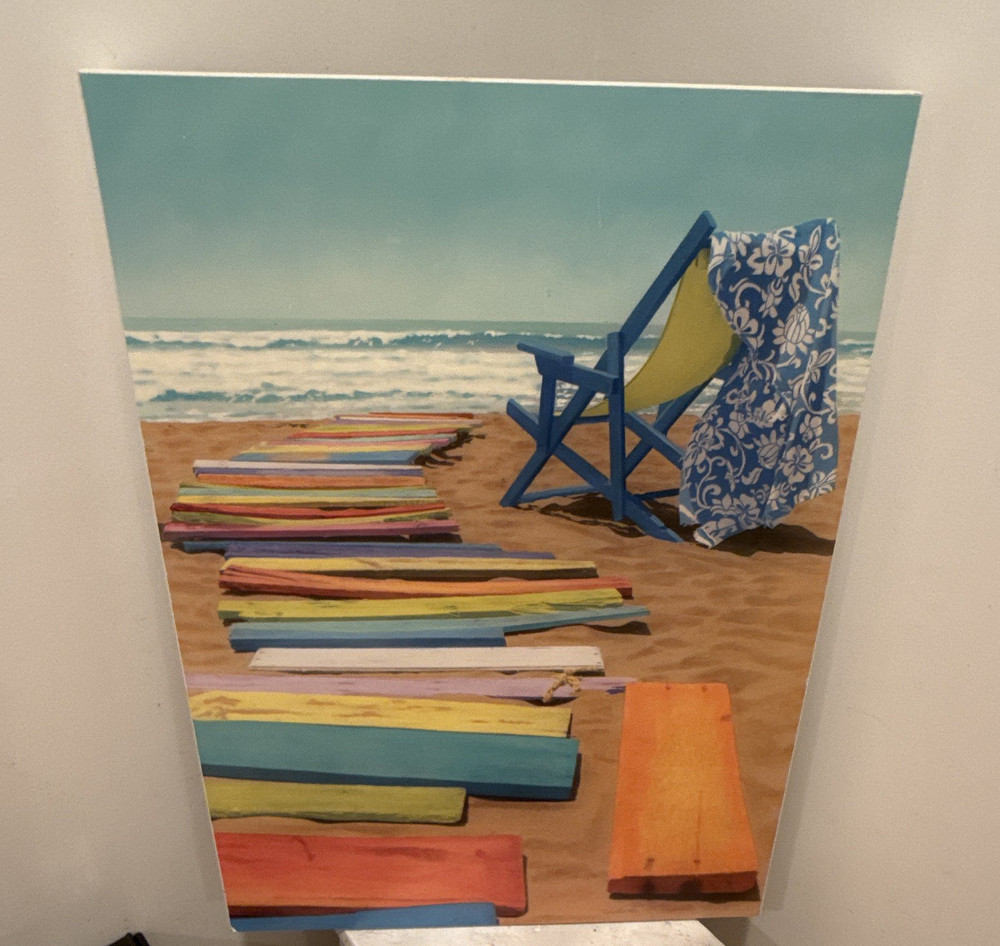 Contemporary Nautical Seascape Beach Painting, Unframed Single Piece Wall Art