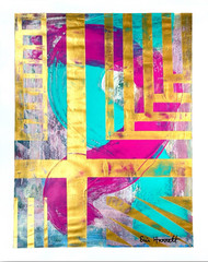 Original Gold Art 14×11 Paper Bold Color Abstract Modern Expressionist Painting