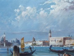 Claudio Simonetti Oil Painting Venice Canal Gondolas Seascape 60×90cm Framed