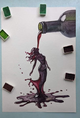 Woman Formed from Red Wine Watercolor Painting A4 Original Art Feminine Fantasy
