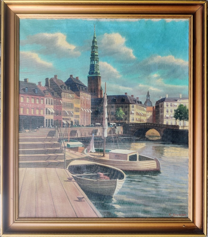 Frederik Svendsen (1885-1975): CITY CANAL, COPENHAGEN, original oil painting