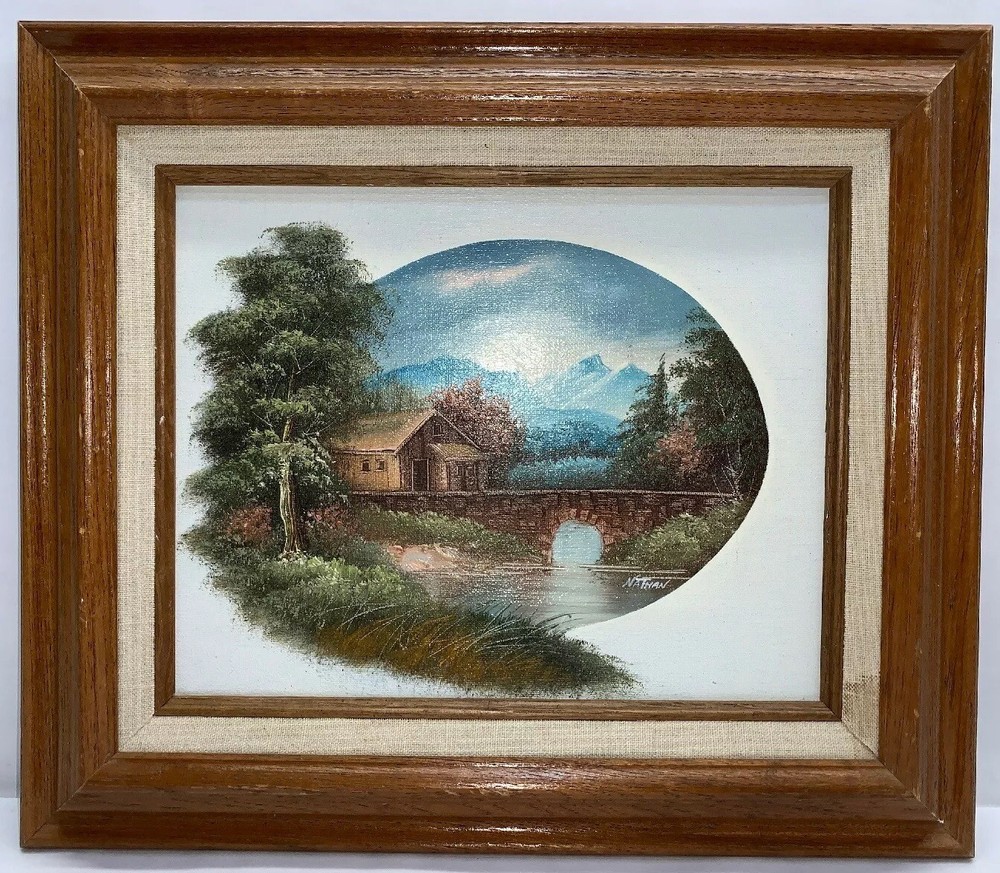 NATHAN WINTER Listed Artist OIL on CANVAS Scene of Cabin on Creek