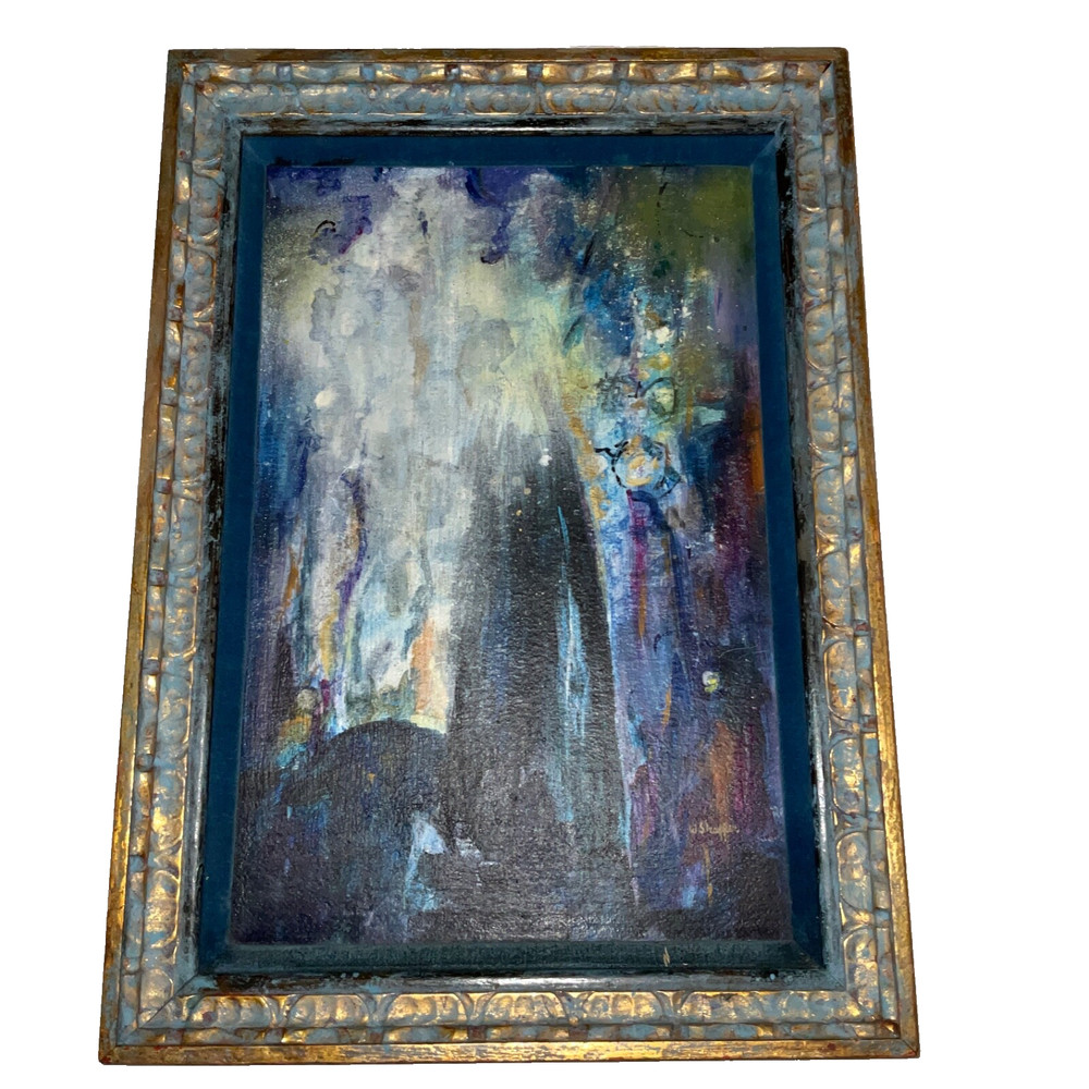 Abstract original hand painted encaustic PAINTING signed Shaffer moody blues