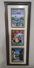 VTG Mexican Folk Art Painting 3 Panel Framed Signed J. RAPHAEL Gorgeous Colors