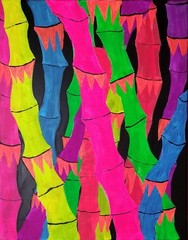 Neon bamboo 22″ x 28″ acrylic painting