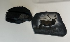 Reflections of Bay Life Art Buck Deer Stag Painted on Slate w/Resin Stand