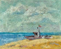 Original Art Boat Painting Nautical Seascape Art, 8×10″ Sea Artwork