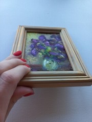 Original Painting purple irises Art Impressionistic Oil 6 x 4 in
