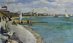 Framed Monet Regattas @ Sainte-Adresse Repro Hand Painted Oil Painting 24x36in
