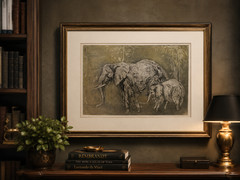 Lois Green Cohen Signed Elephant Mother Child Original Art California 20×26