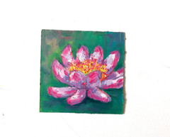 Lotus in a Pond Oil Painting, Original Painting Water Lily, No Frame, 15×15 cm