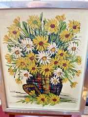VTG Mid Century Floral Oil Painting Daisies Vase Flower Power Signed Framed CUTE