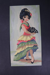 VTG 1960s Paint by Number Spanish Flamenco Dancer Fan MCM Big Eye Art 243