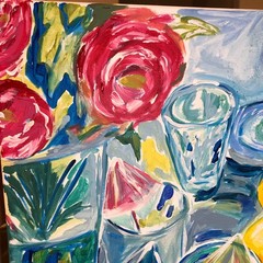 Summer tablescape impressionism modern fine art painting 16X20 canvas original
