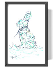 Guajardo Original Art: Green Bunny 9X6 Paper Signed Art Home Decor