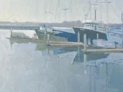 Contemporary CA Plein Air Impressionist Oil Painting Boat Harbor Sailing Signed
