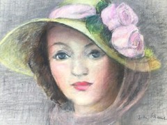 Original 1930’s Pastel Painting Young Lady Wearing Hat By Zili Kraus