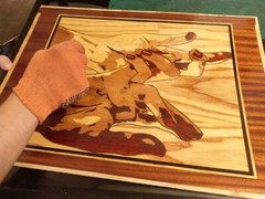 Horses Vintage Handicraft rustic framed picture eco wood wall art panel inlay