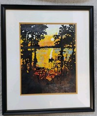 Original Framed Surreal Abstract Landscape Sunset Sunrise Painting 22×18 In
