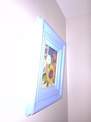 Sunflower flowers Oil &Acrylic Painting Vtg wood frame 18″x16″ shabby chic OOAK