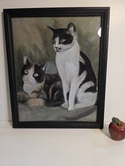 Adorable Pastel Painting of Two Beautiful Cats (signed and dated „96“)