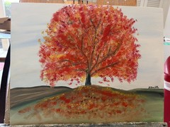Original oil painting 11 x 14 inches gorgeous colorful orange red autumn tree