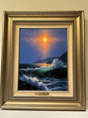 DAVE DALTON PAINTING COASTAL SUNSET BEACH EVENING ORIGINAL FAMOUS OIL 18′ LISTED