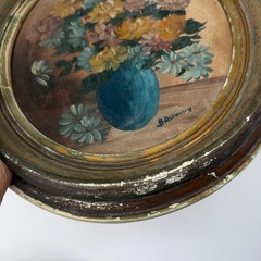VTG Floral Paintings Edna Lewis Studios Pair Framed Hand Painted Oval Gold Frame