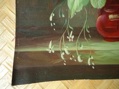 Still Life Painting on Canvas Flower Arrangement in Vase Floral Moody Burgundy
