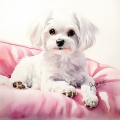 Art Print watercolor painting Maltese DOG Artwork Animals Art 8″ by 11″