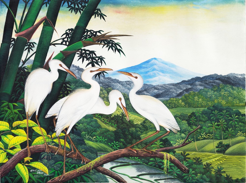 Hand painting Balinese Storks Cranes 288