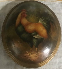 12”Rooster Oil painting on Oval Wood Artist~Old vintage Rare Original Art~Unique